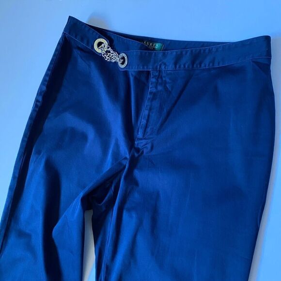 Ralph Lauren Womens Navy Blue Pant Straight Leg Cotton Stretch Size 12P Used - Picture 16 of 16